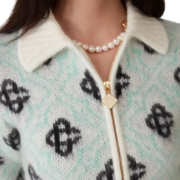 Jersey con cremallera de mohair con monograma