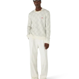 Jersey de cuello redondo con monograma plateado en mezcla de mohair