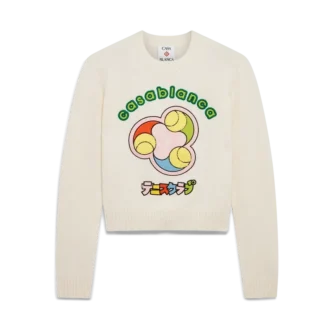 Jersey de cuello redondo de punto merino con estampado de pelotas de tenis