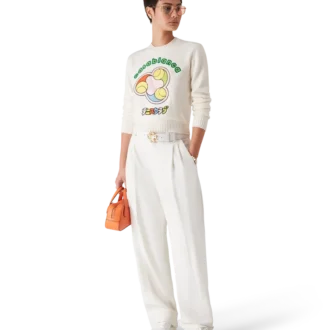 Jersey de cuello redondo de punto merino con estampado de pelotas de tenis