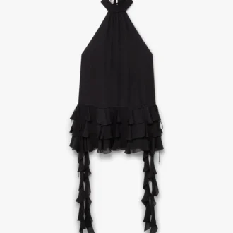 Minivestido negro de georgette con doble volante