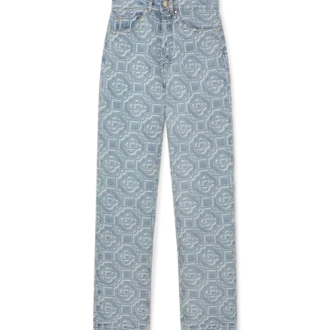 Pantalón clásico de denim blanqueado con monograma