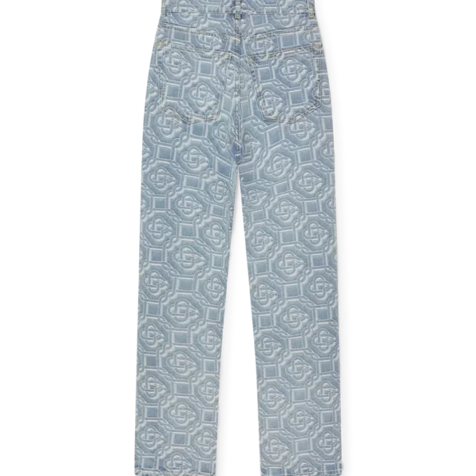 Pantalón clásico de denim blanqueado con monograma