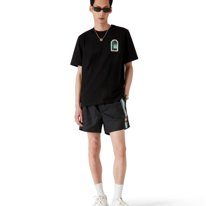 Pantalones cortos de rayas jacquard con monograma Pantalones cortos de rayas jacquard con monograma