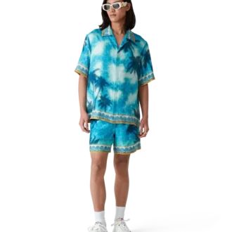 Camisa de seda de pantalón corto con emblema Poolside