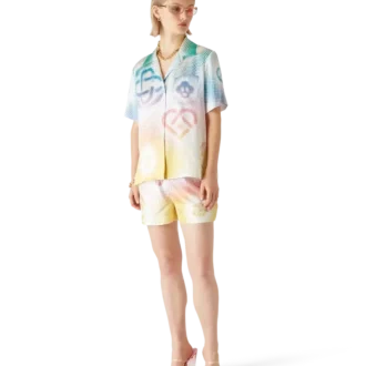 Pantalones cortos de seda con logotipo en semitonos Pantalones cortos de seda con logotipo en semitonos