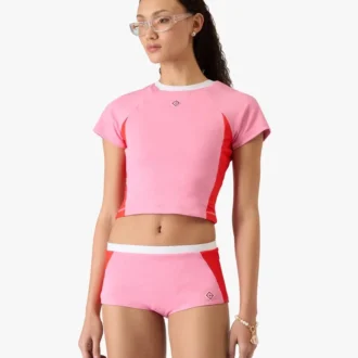 Pantalones cortos tipo bikini rosa con monograma