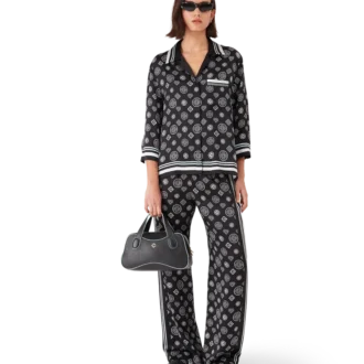 Pantalones de pijama de satén de seda con monograma Pantalones de pijama de satén de seda con monograma