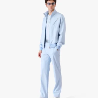 Pantalones de sarga entallados con monograma azul