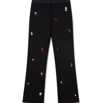 Pantalones de sastrería de lana con motivo bordado