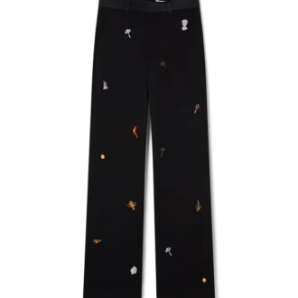 Pantalones de sastrería de lana con motivo bordado