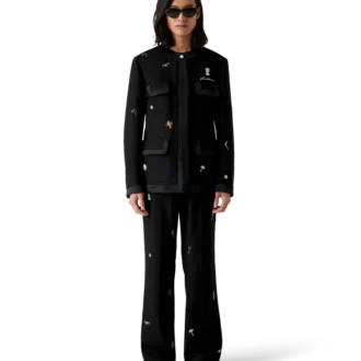 Pantalones de sastrería de lana con motivo bordado