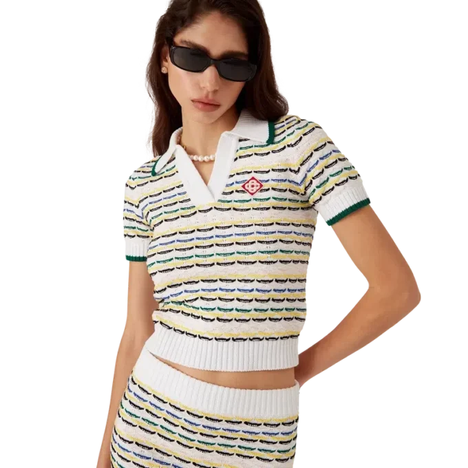 Polo corto de algodón con costura plisada Polo corto de algodón con costura plisada