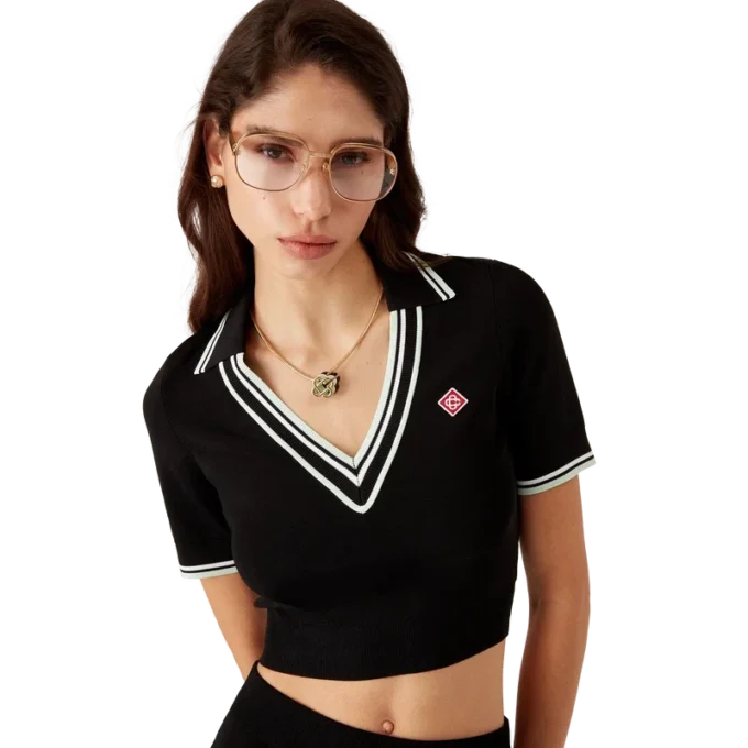 Polo de viscosa con cuello en V Polo de viscosa con cuello en V