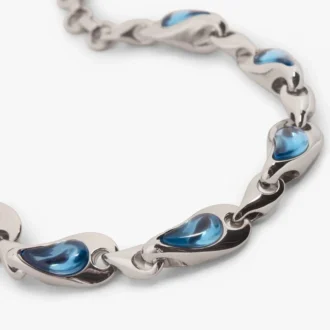 Pulsera de latón con gotas de agua en tonos plateados y azules