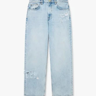 Vaqueros de denim con estampado de grafitis en lavado claro