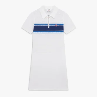 Vestido midi de malla a rayas blancas y azules Vestido midi de malla a rayas blancas y azules