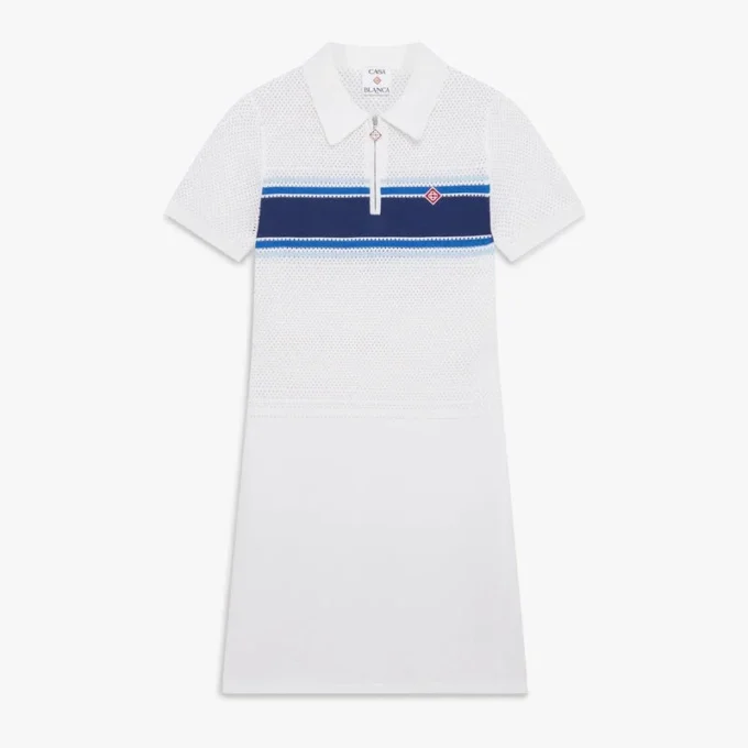 Vestido midi de malla a rayas blancas y azules