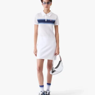 Vestido midi de malla a rayas blancas y azules Vestido midi de malla a rayas blancas y azules