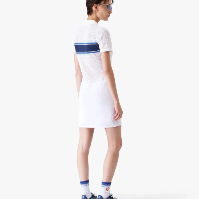 Vestido midi de malla a rayas blancas y azules