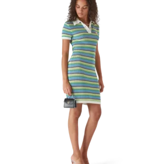 Vestido midi de manga corta a rayas