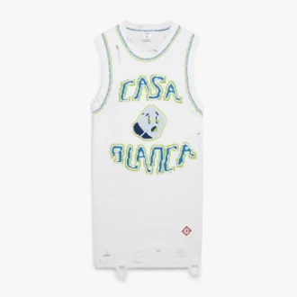 Vestido mini sin mangas blanco tejido a mano