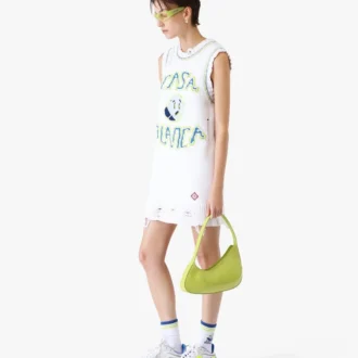 Vestido mini sin mangas blanco tejido a mano