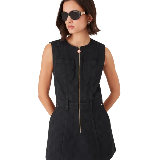 Vestido vaquero con cremallera y monograma Vestido vaquero con cremallera y monograma