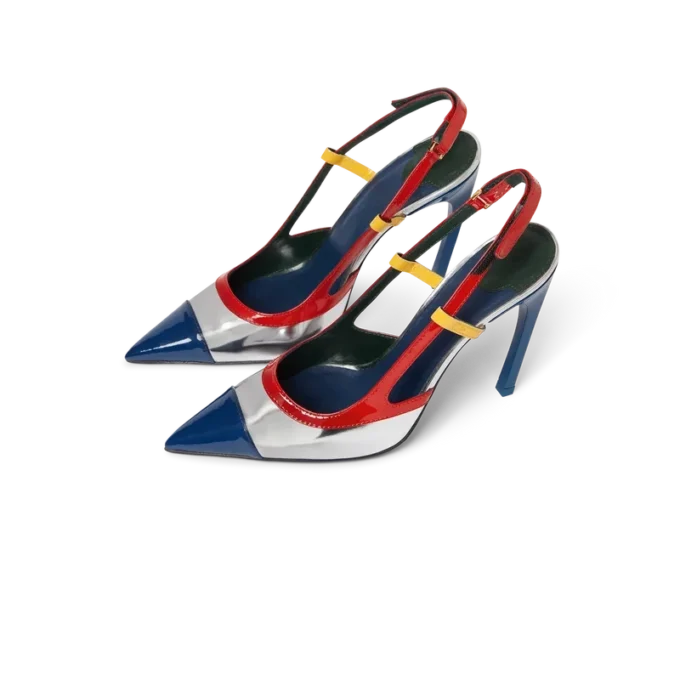 Zapatos de salón con talón abierto y arco cromado